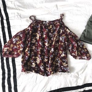 maroon off-the-shoulder shirt!